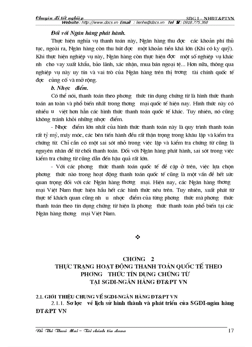image for page Giải pháp mở rộng hoạt động thanh toán tín dụng chứng từ tại Sở GDI Ngân hàng ĐT PTVN và một số kiến nghị