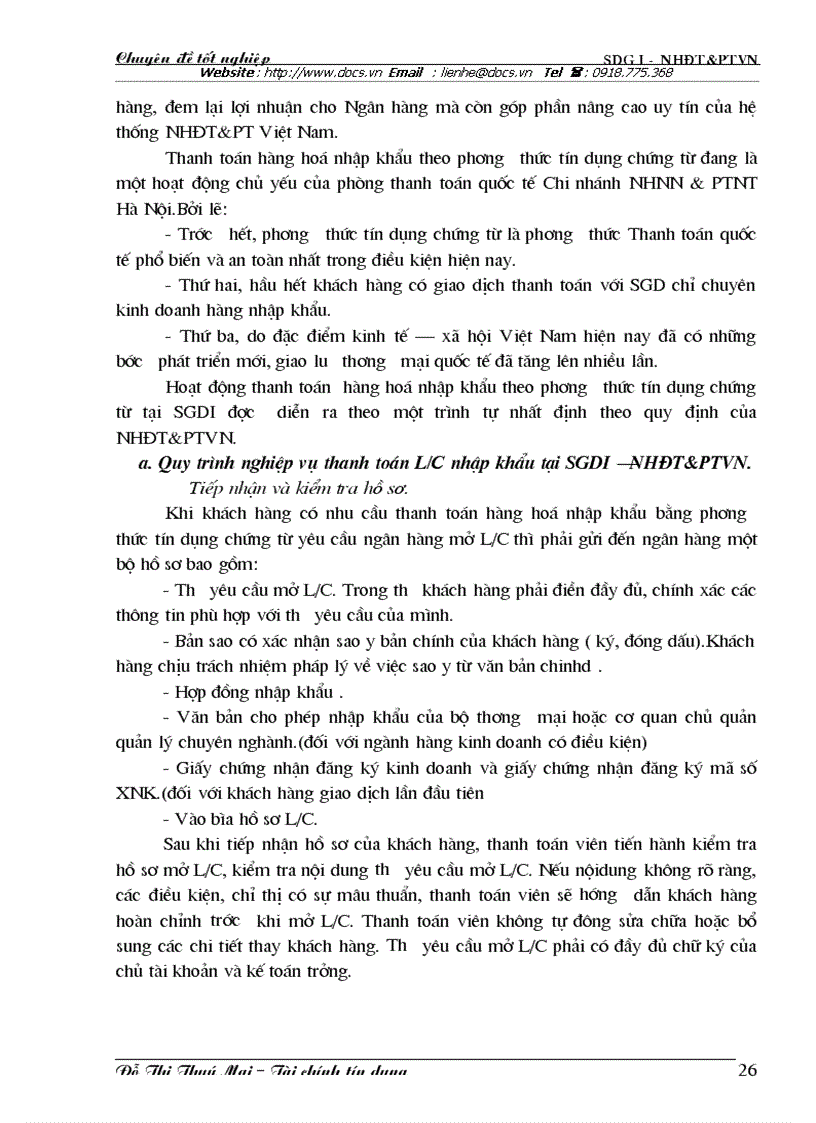 image for page Giải pháp mở rộng hoạt động thanh toán tín dụng chứng từ tại Sở GDI Ngân hàng ĐT PTVN và một số kiến nghị