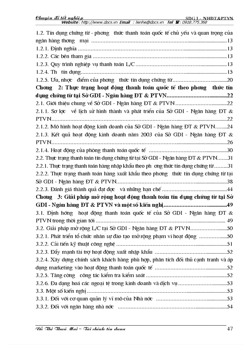 image for page Giải pháp mở rộng hoạt động thanh toán tín dụng chứng từ tại Sở GDI Ngân hàng ĐT PTVN và một số kiến nghị