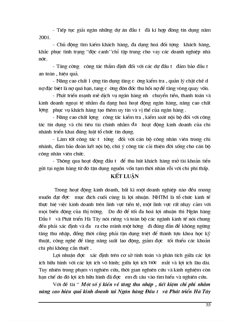 image for page Một số giải pháp và kiến nghị nhằm tăng thu nhập tiết kiệm chi phí góp phần nâng cao hiệu quả tại NHĐT PT Hà Tây