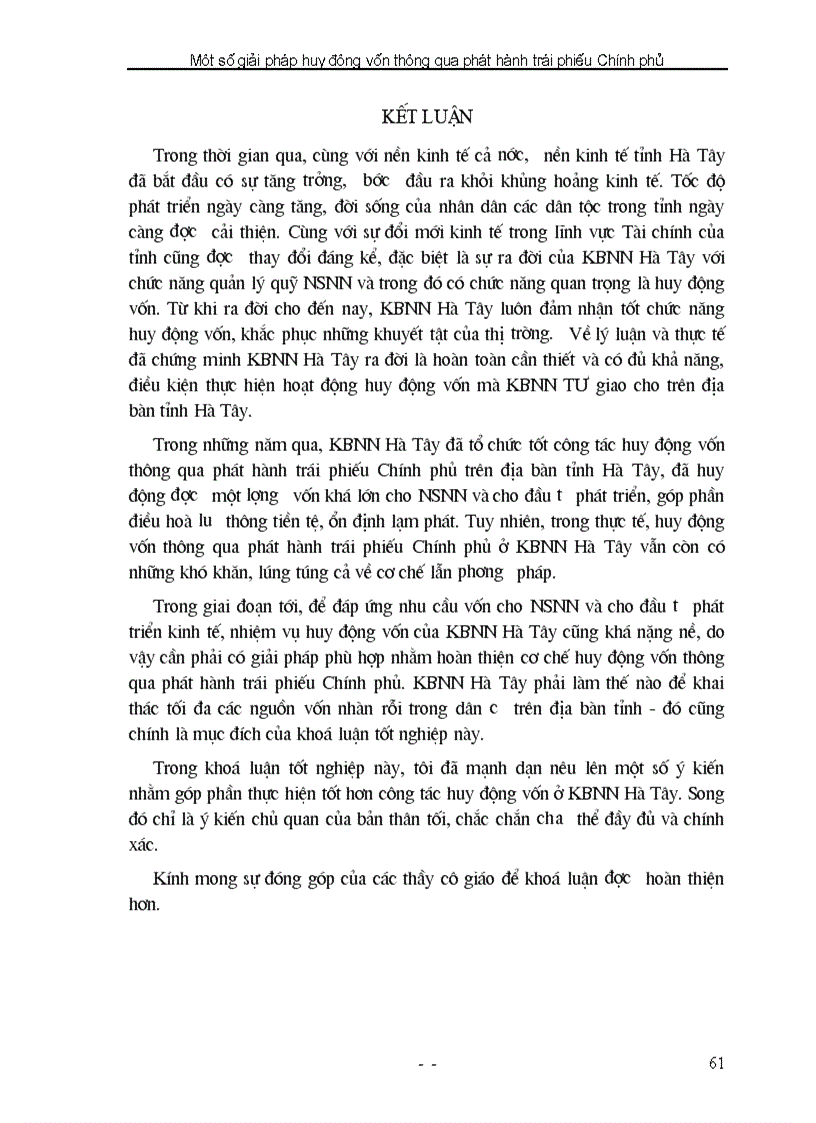 image for page Hoàn thiện cơ chế huy động vốn thông qua phát hành trái phiếu Chính phủ ở KBNN Hà Tây