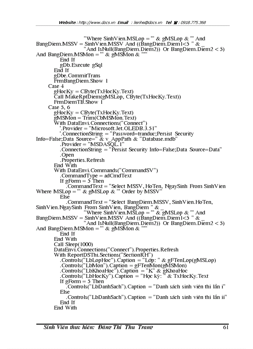 image for page Phân tích và thiết kế chương trình báo cáo quản lý điểm sinh viên