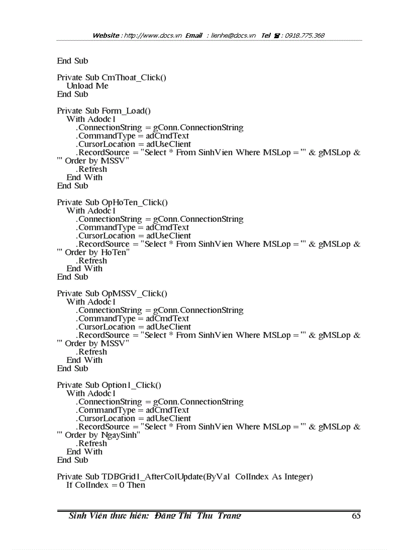 image for page Phân tích và thiết kế chương trình báo cáo quản lý điểm sinh viên
