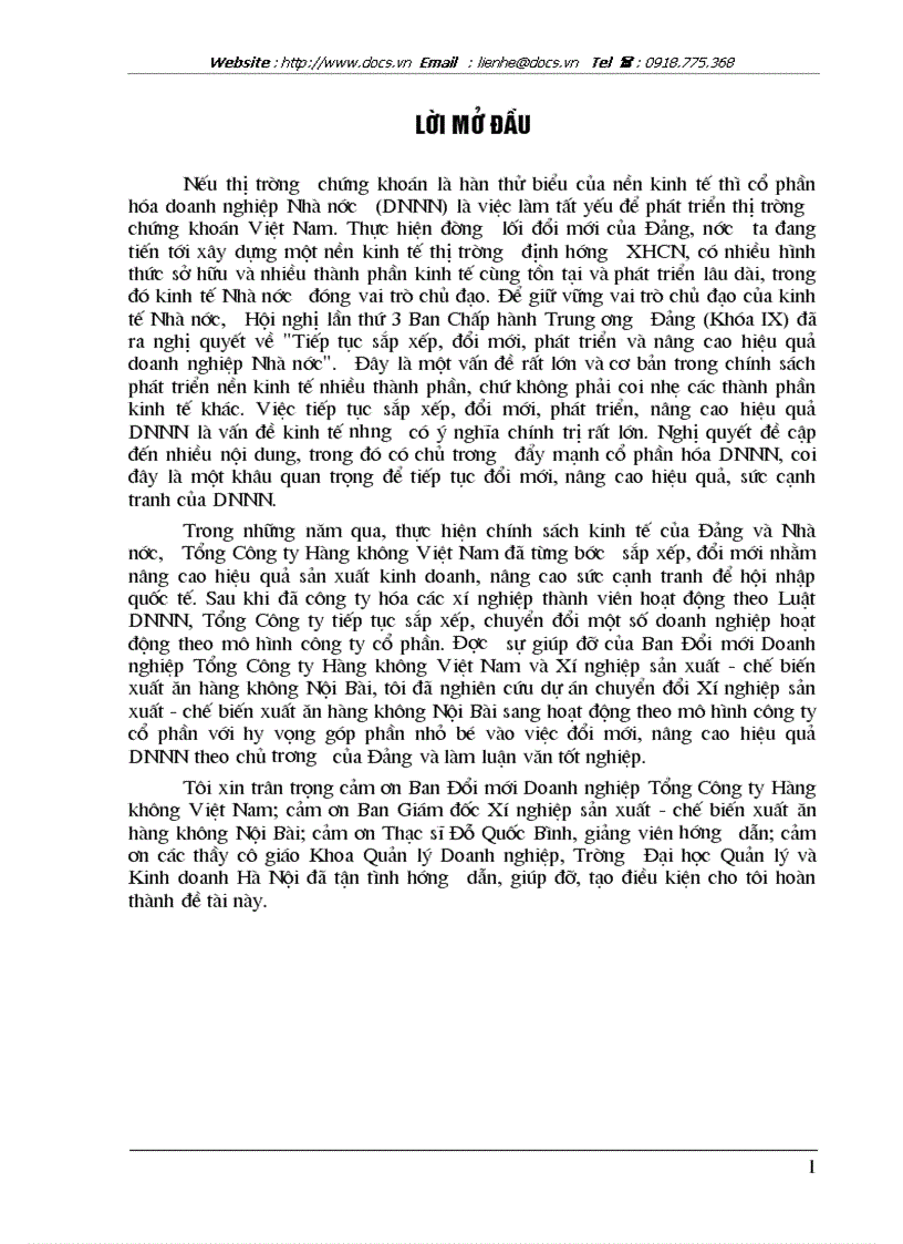 image for page Phương án cổ phần hoá xí nghiệp sản xuất chế biến suất ăn Nội Bài