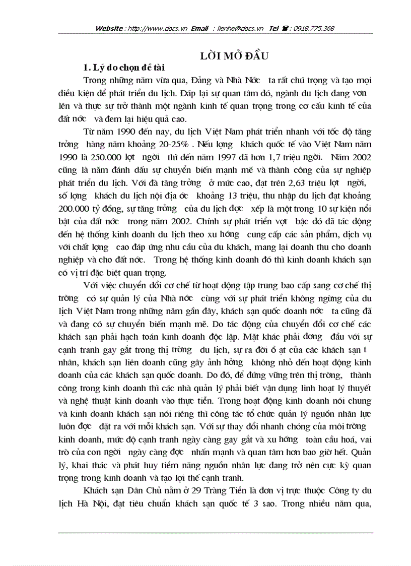 image for page Hoàn thiện công tác tổ chức quản lý và sử dụng nguồn nhân lực tại khách sạn Dân Chủ