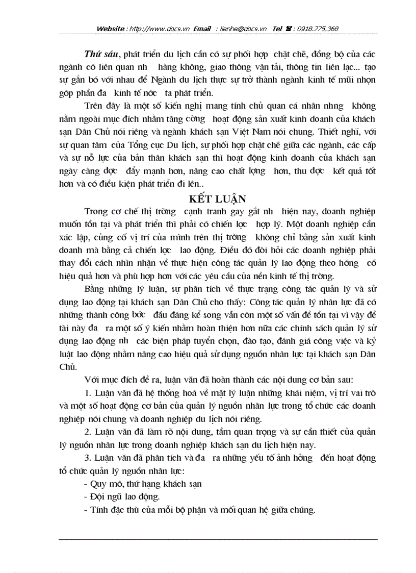 image for page Hoàn thiện công tác tổ chức quản lý và sử dụng nguồn nhân lực tại khách sạn Dân Chủ