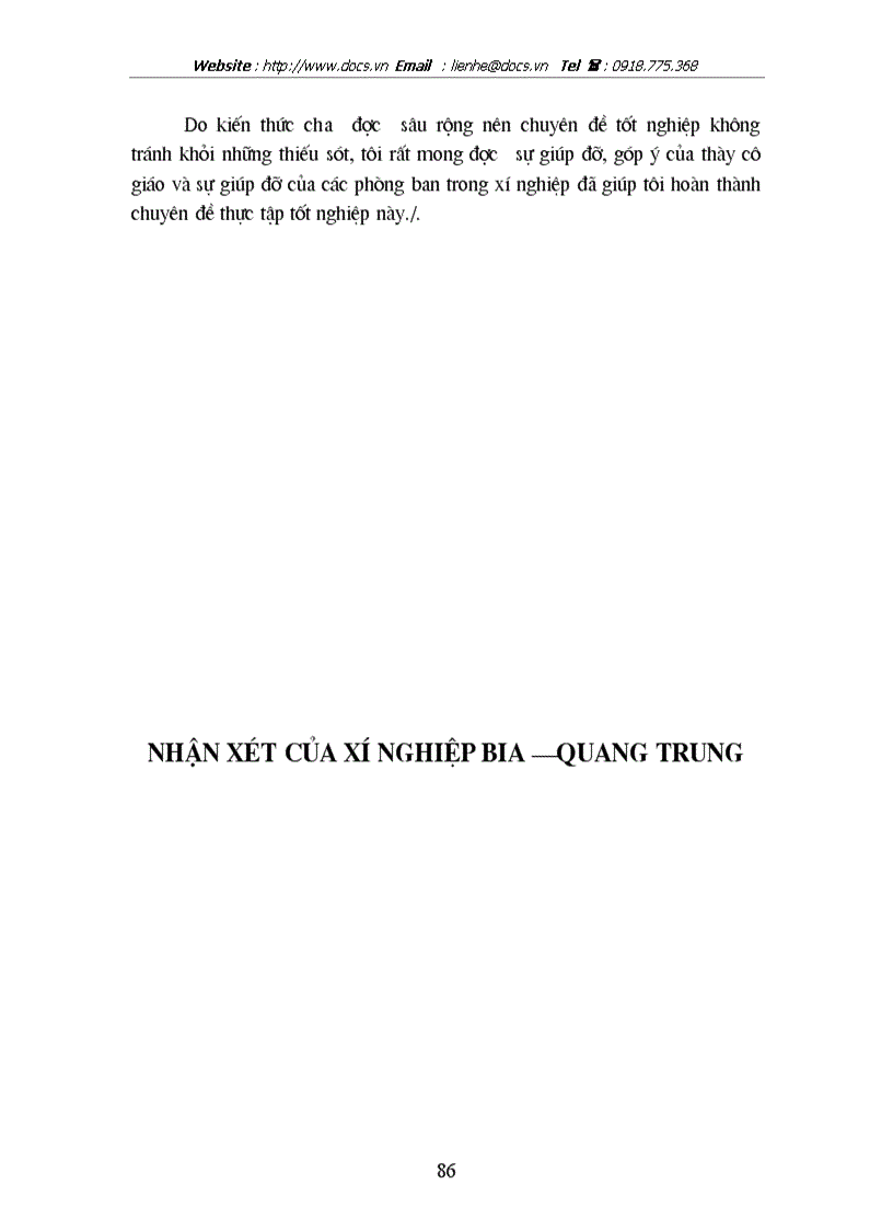 image for page Tổ chức hạch toán thành phẩm và tiêu thụ thành phẩm ở xí nghiệp Bia Quang Trung