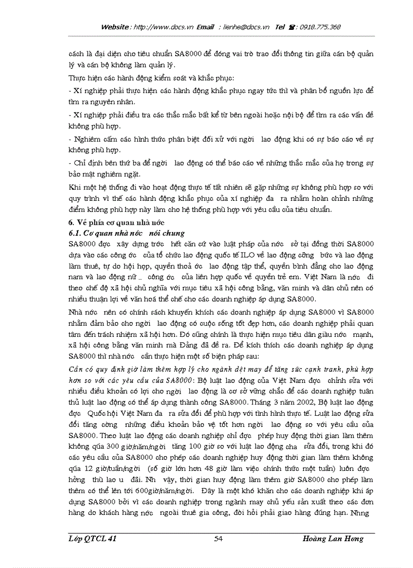 image for page Triển khai xây dựng và áp dụng hệ thống trách nhiệm xã hội SA8000 tại Xí nghiệp May xuất khẩu Thanh Trì