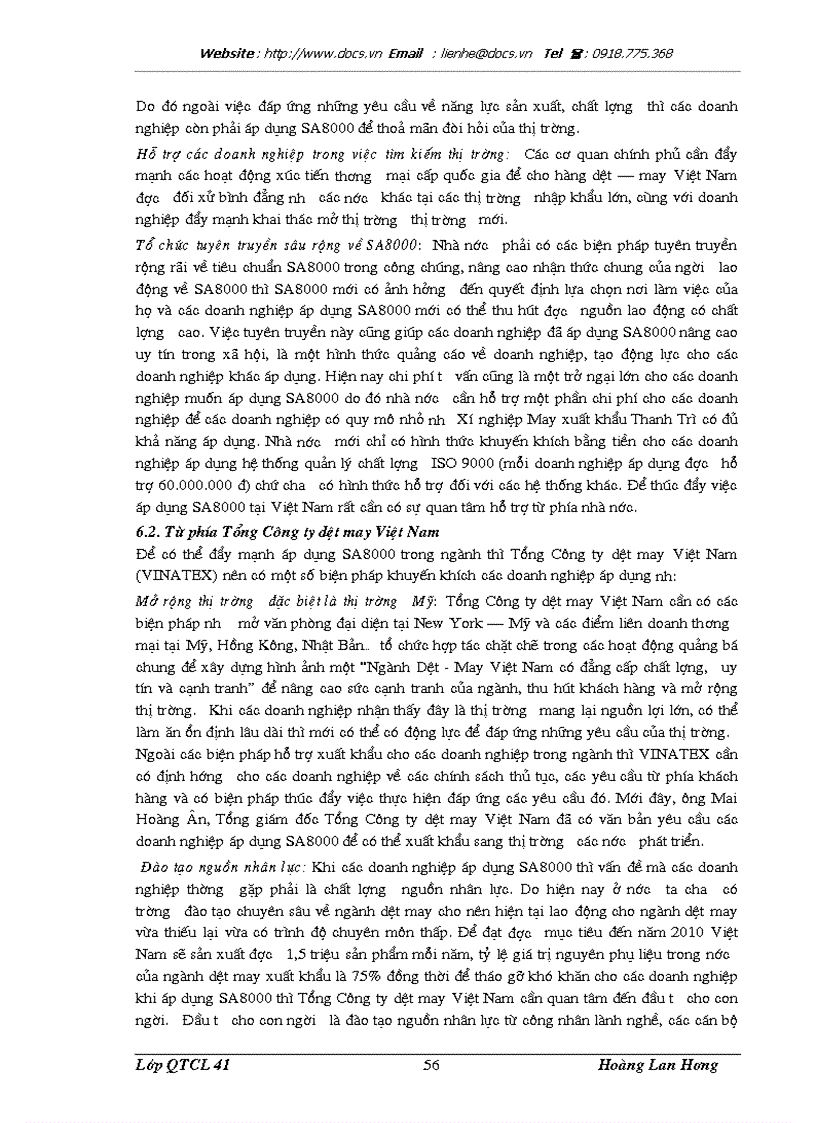 image for page Triển khai xây dựng và áp dụng hệ thống trách nhiệm xã hội SA8000 tại Xí nghiệp May xuất khẩu Thanh Trì