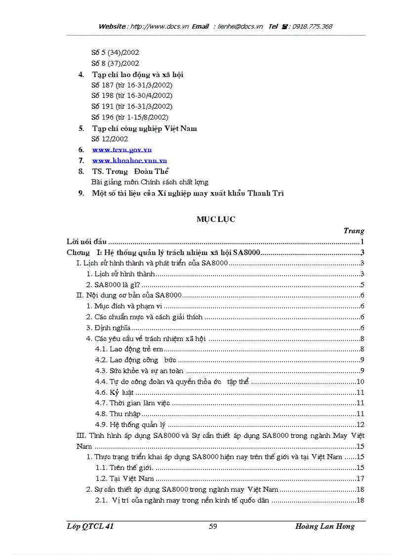 image for page Triển khai xây dựng và áp dụng hệ thống trách nhiệm xã hội SA8000 tại Xí nghiệp May xuất khẩu Thanh Trì