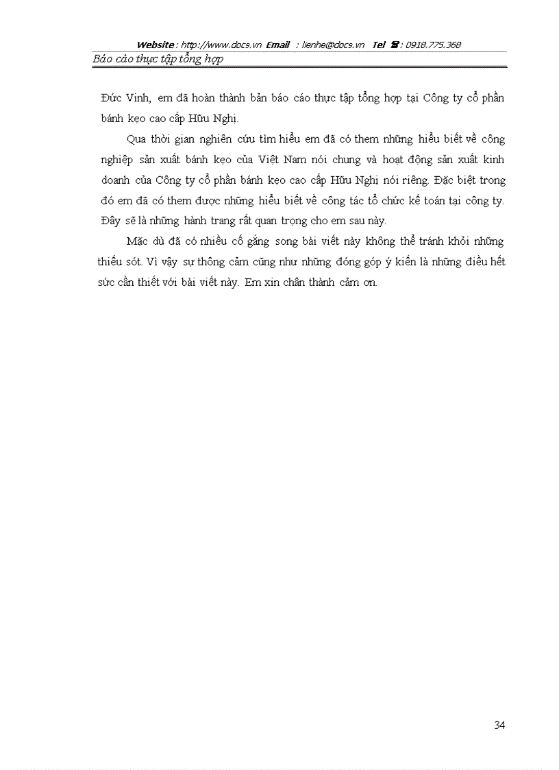 image for page Báo cáo thực tập tổng hợp tại Công ty cổ phần bánh kẹo cao cấp Hữu Nghị