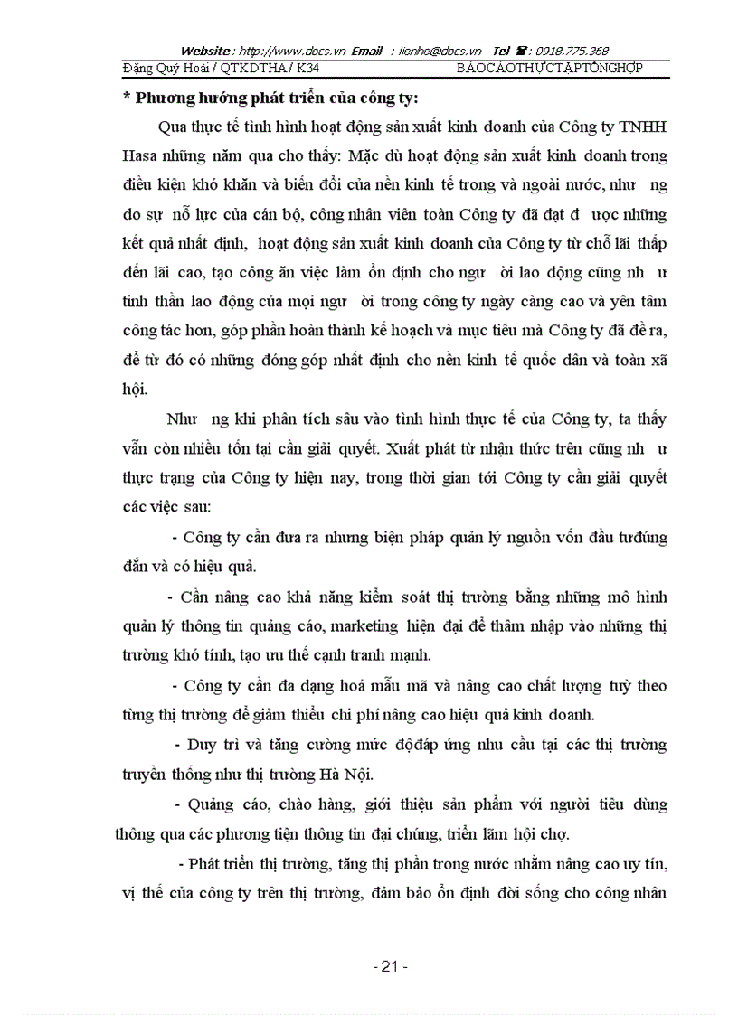 image for page Báo cáo thực tập tổng hợp thực tế tại Công ty TNHH Hasa