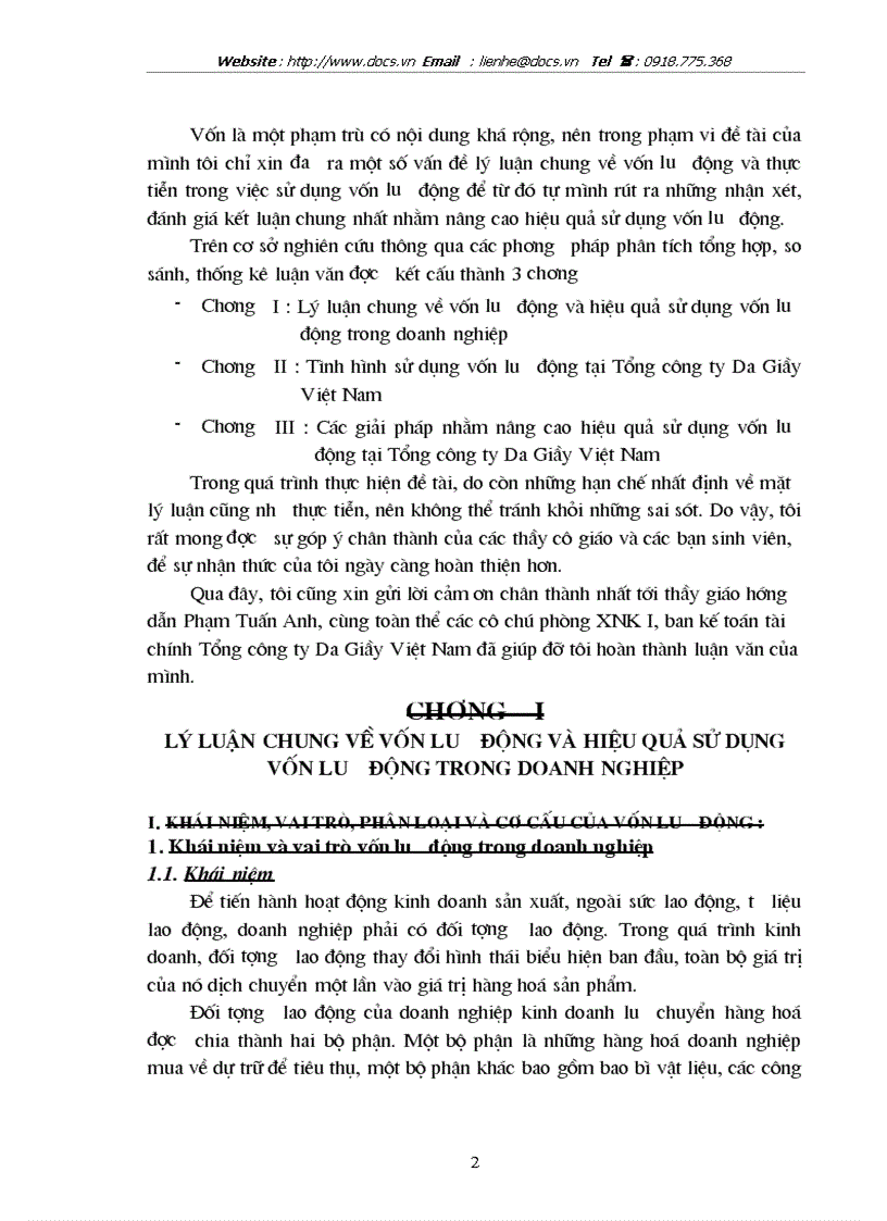 image for page Vốn lưu động và các giải pháp nhằm nâng cao hiệu quả sử dụng vốn lưu động tại Tổng công ty Da Giầy Việt Nam
