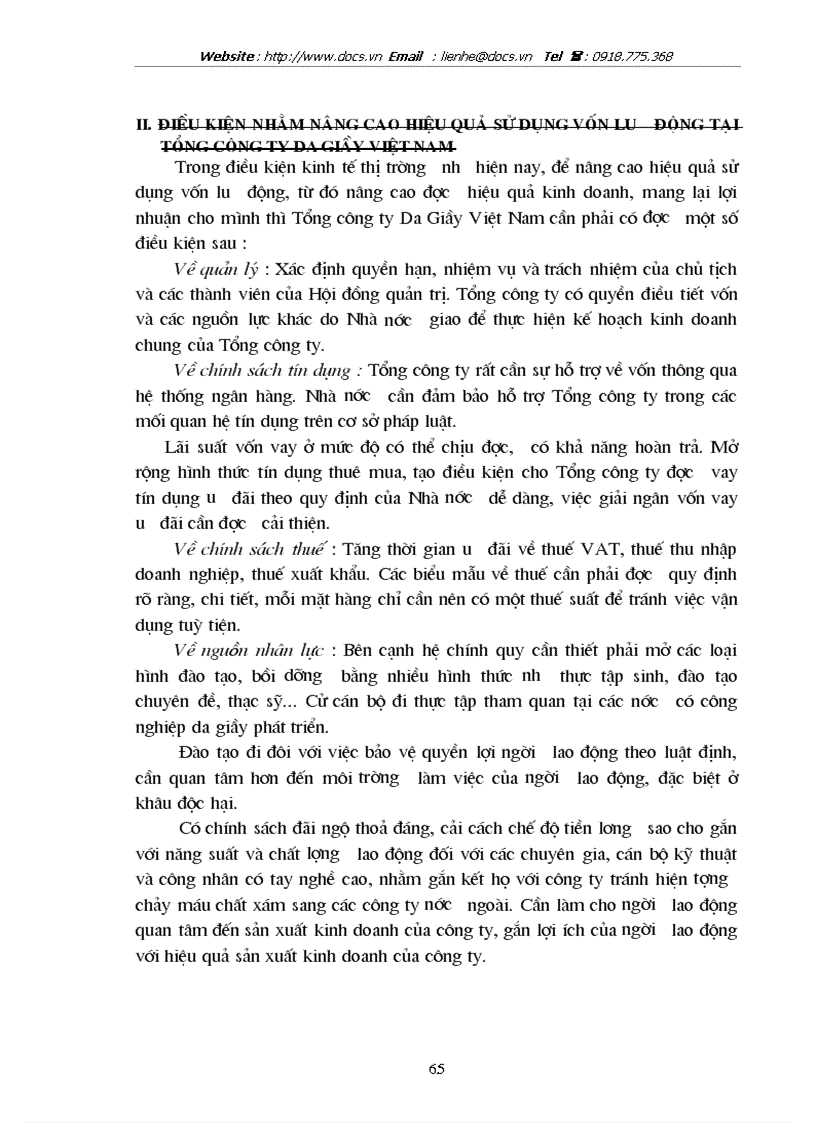 image for page Vốn lưu động và các giải pháp nhằm nâng cao hiệu quả sử dụng vốn lưu động tại Tổng công ty Da Giầy Việt Nam