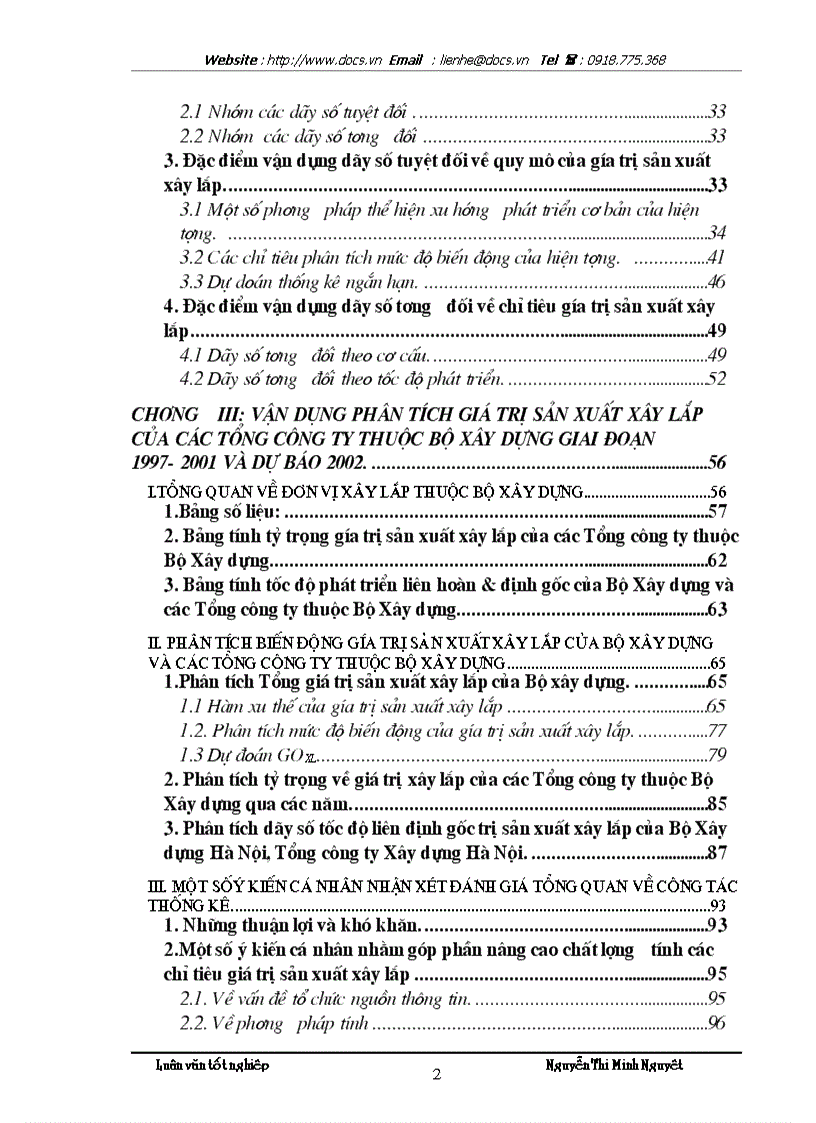 Vận dụng phương pháp dãy số thời gian để phân tích chỉ tiêu giá trị sản xuất xây lắp của các Tổng công ty thuộc Bộ Xây dựng giai đoạn 1997 200