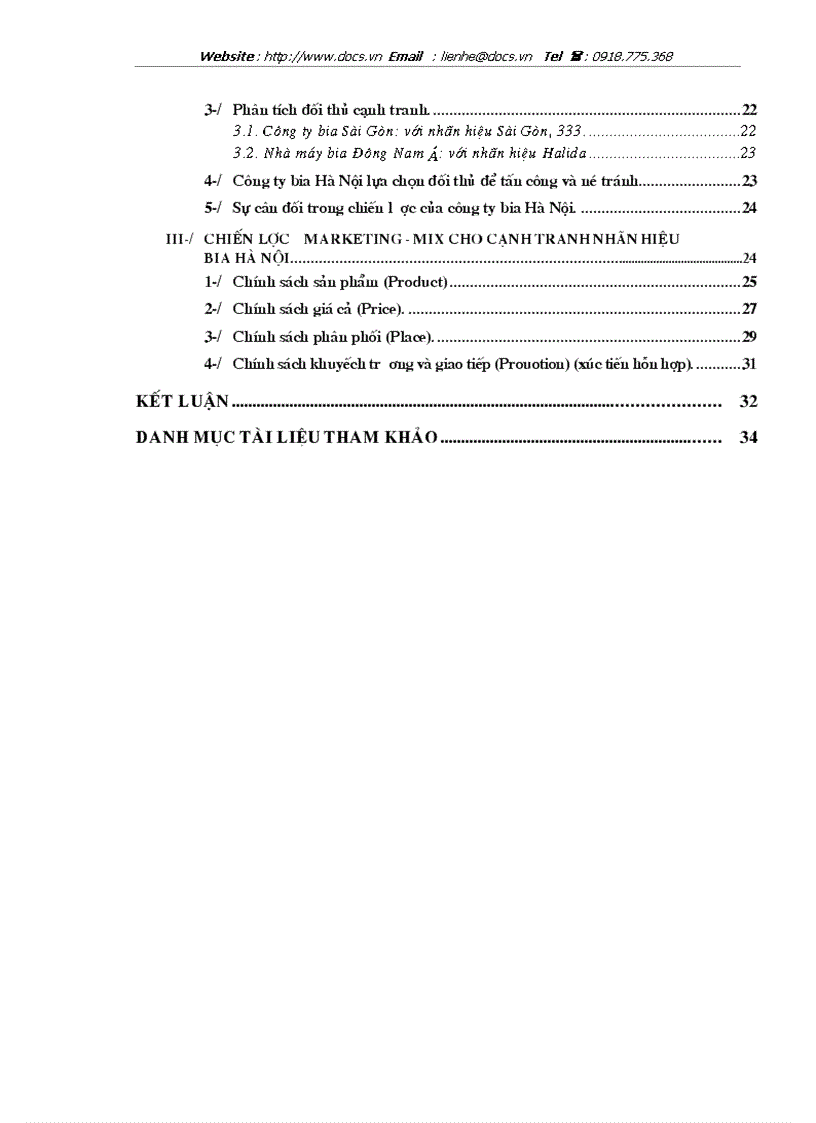 image for page Chiến lược marketing mix cho cạnh tranh nhãn hiệu của công ty bia hà nội