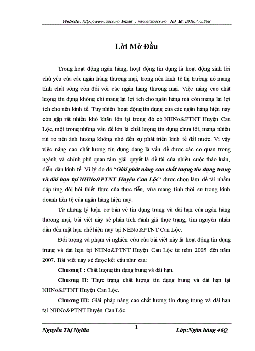 image for page Giải phát nâng cao chất lượng tín dụng trung và dài hạn tại ngânhàng NHNo PTNT AgriBank Huyện Can Lộc