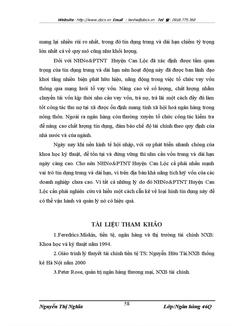 image for page Giải phát nâng cao chất lượng tín dụng trung và dài hạn tại ngânhàng NHNo PTNT AgriBank Huyện Can Lộc