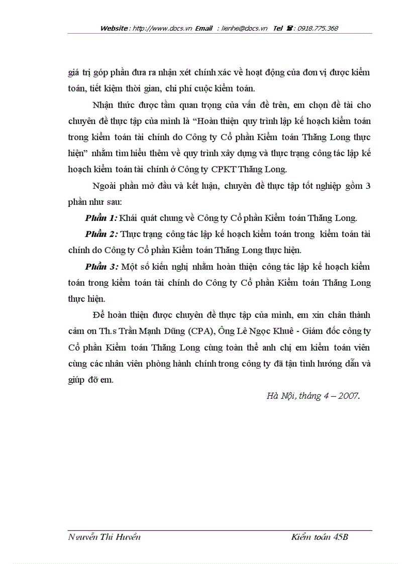 image for page Hoàn thiện quy trình lập kế hoạch kiểm toán trong kiểm toán tài chính do Công ty Cổ phần Kiểm toán Thăng Long thực hiện