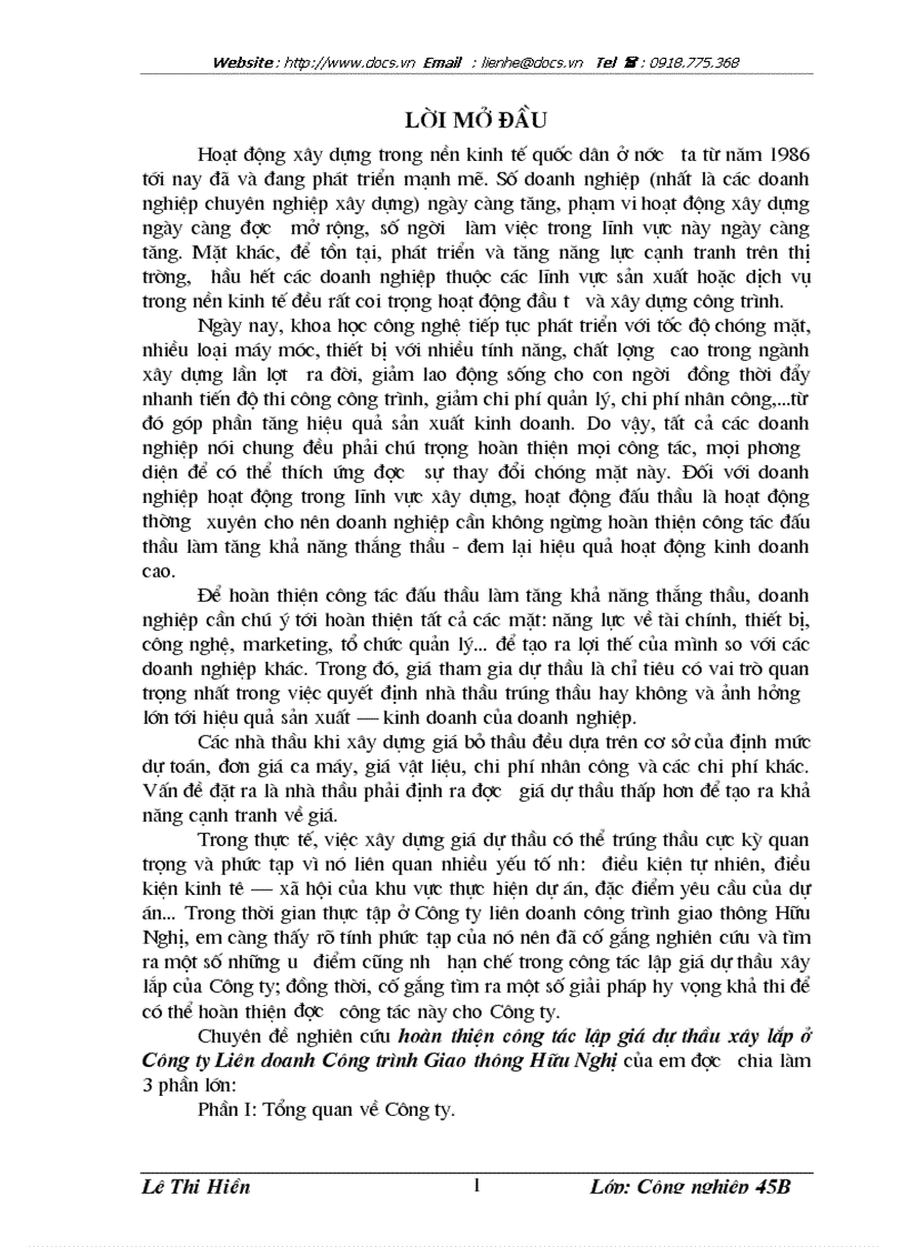 image for page Hoàn thiện công tác lập giá dự thầu xây lắp ở Công ty Liên doanh Công trình Giao thông Hữu Nghị