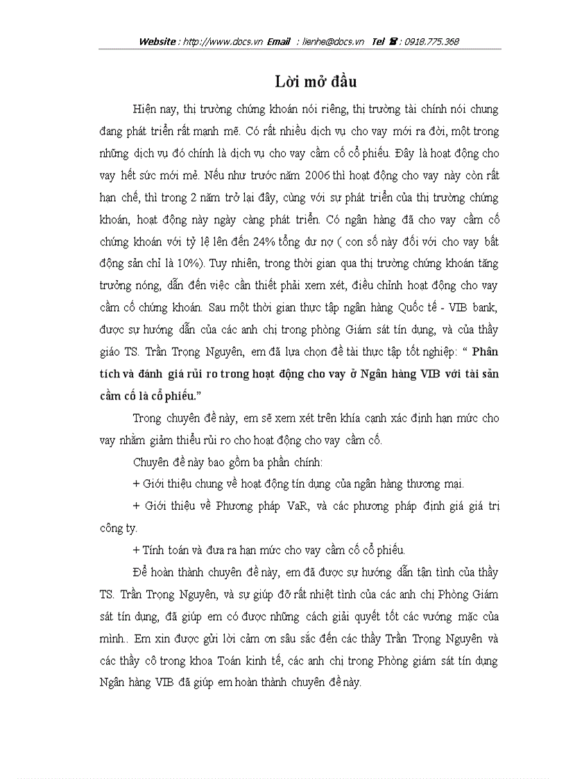 image for page Phân tích và đánh giá rủi ro trong hoạt động cho vay ở ngânhàng NHTMCP Quốc Tế VIB với tài sản cầm cố là cổ phiếu