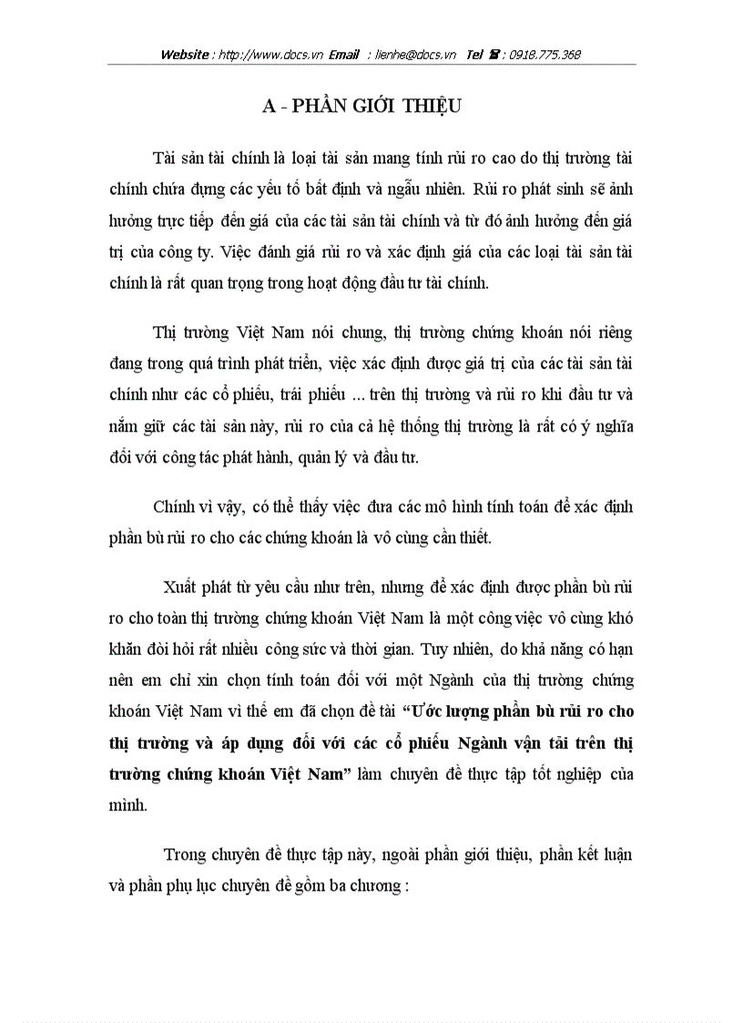 image for page Ước lượng phần bù rủi ro cho thị trường và áp dụng đối với các cổ phiếu Ngành vận tải trên thị trường chứng khoán Việt Nam