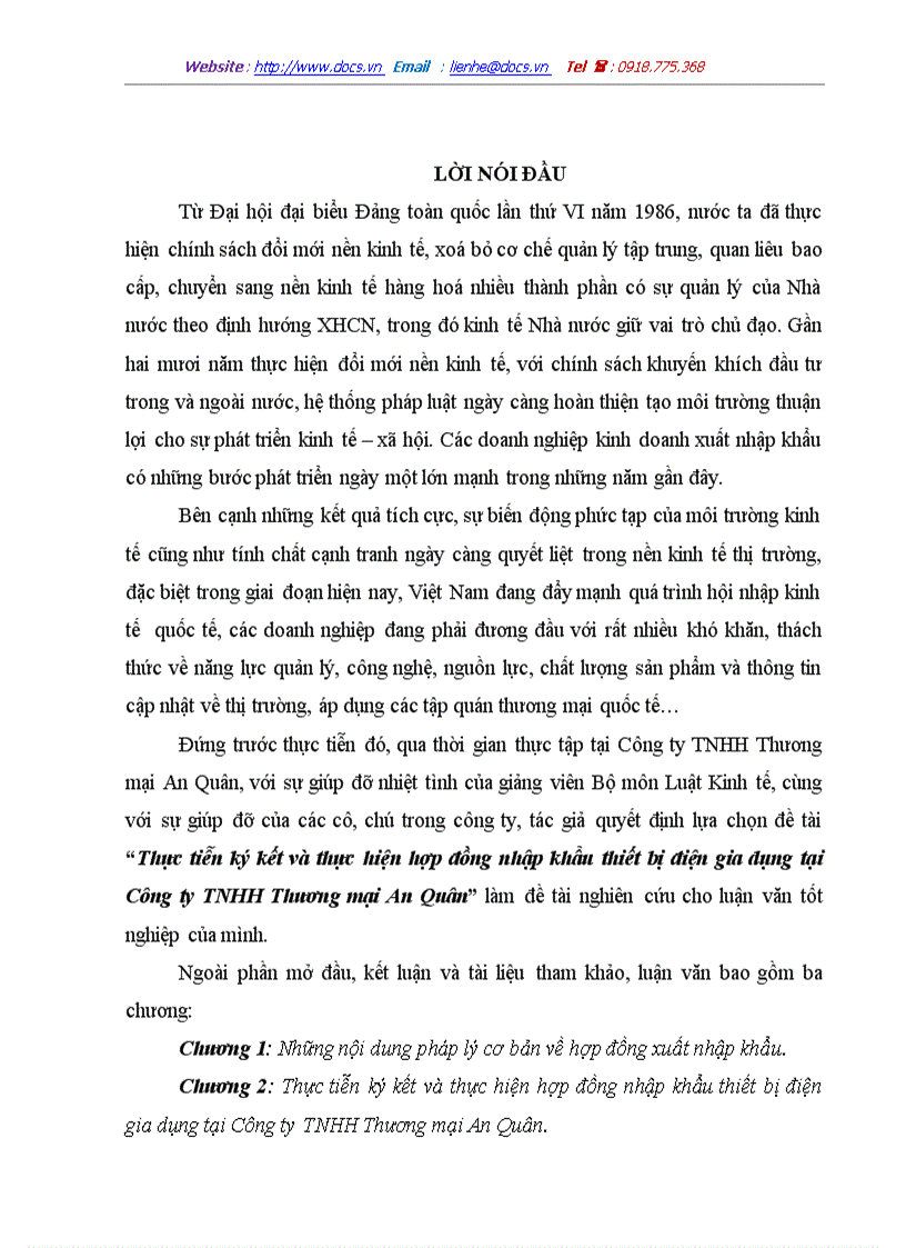 image for page Thực tiễn ký kết và thực hiện hợp đồng nhập khẩu thiết bị điện gia dụng tại Công ty TNHH Thương mại An Quân