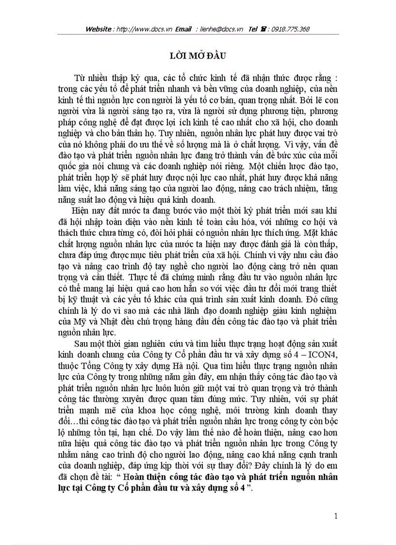 image for page Hoàn thiện công tác đào tạo và phát triển nguồn nhân lực tại Công ty Cổ phần đầu tư và xây dựng số 4