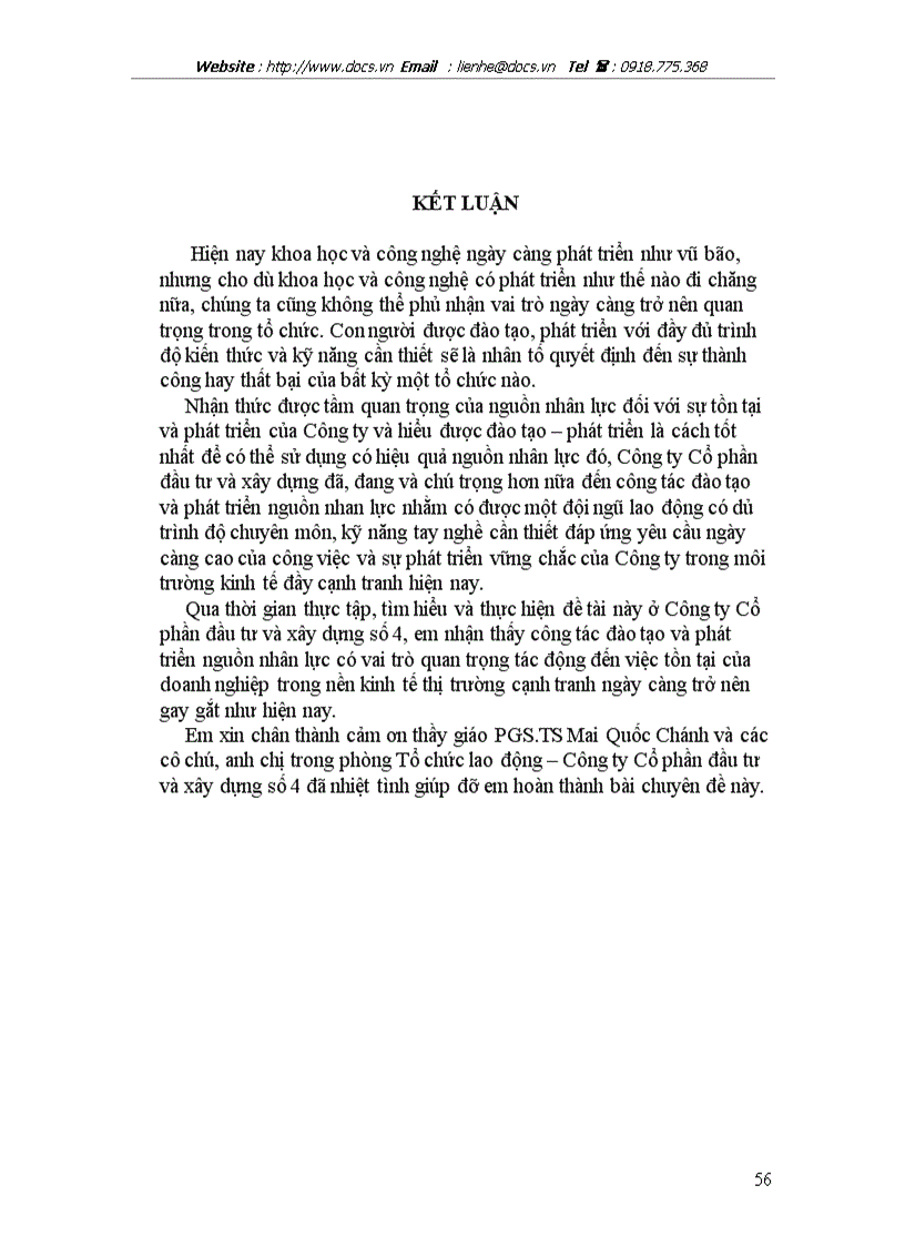 image for page Hoàn thiện công tác đào tạo và phát triển nguồn nhân lực tại Công ty Cổ phần đầu tư và xây dựng số 4