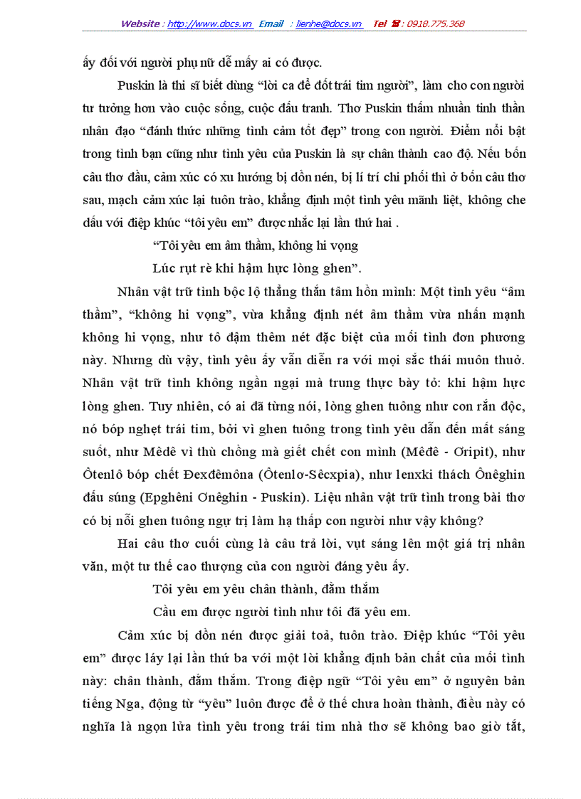 image for page Phân tích bài thơ Tôi yêu em của Puskin