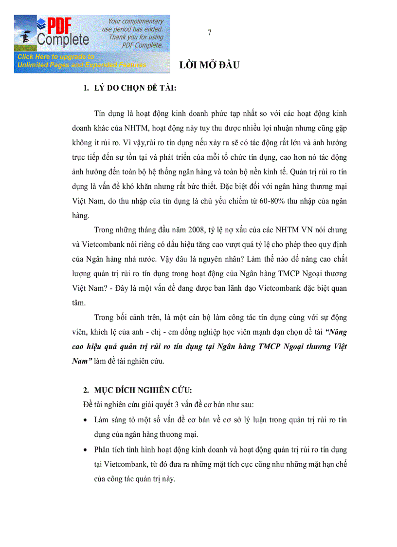 image for page Nâng cao hiệu quả quản trị rủi ro tín dụng tại Ngân hàng TMCP Ngoại thương Việt Nam