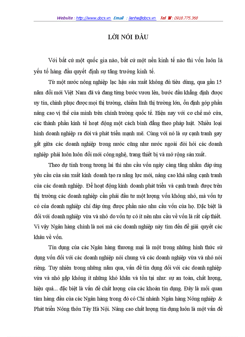 image for page Giải pháp nâng cao chất lượng tín dụng đối với các doanh nghiệp vừa và nhỏ tại Chi nhánh Ngân hàng Nông nghiệp Phát triển Nông thôn Tây Hà Nội
