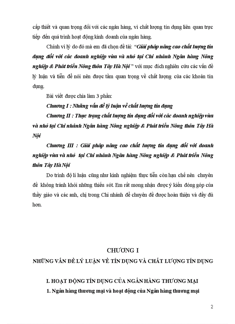 image for page Giải pháp nâng cao chất lượng tín dụng đối với các doanh nghiệp vừa và nhỏ tại Chi nhánh Ngân hàng Nông nghiệp Phát triển Nông thôn Tây Hà Nội