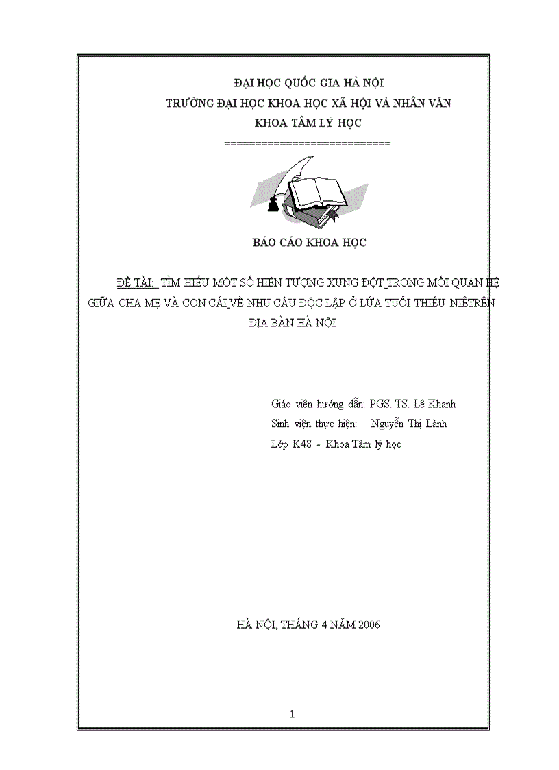 image for page Tìm hiểu một số hiện tượng xung đột trong mối quan hệ giữa cha mẹ và con cái về nhu cầu độc lập ở lứa tuổi thiếu niêtrên địa bàn hà nội