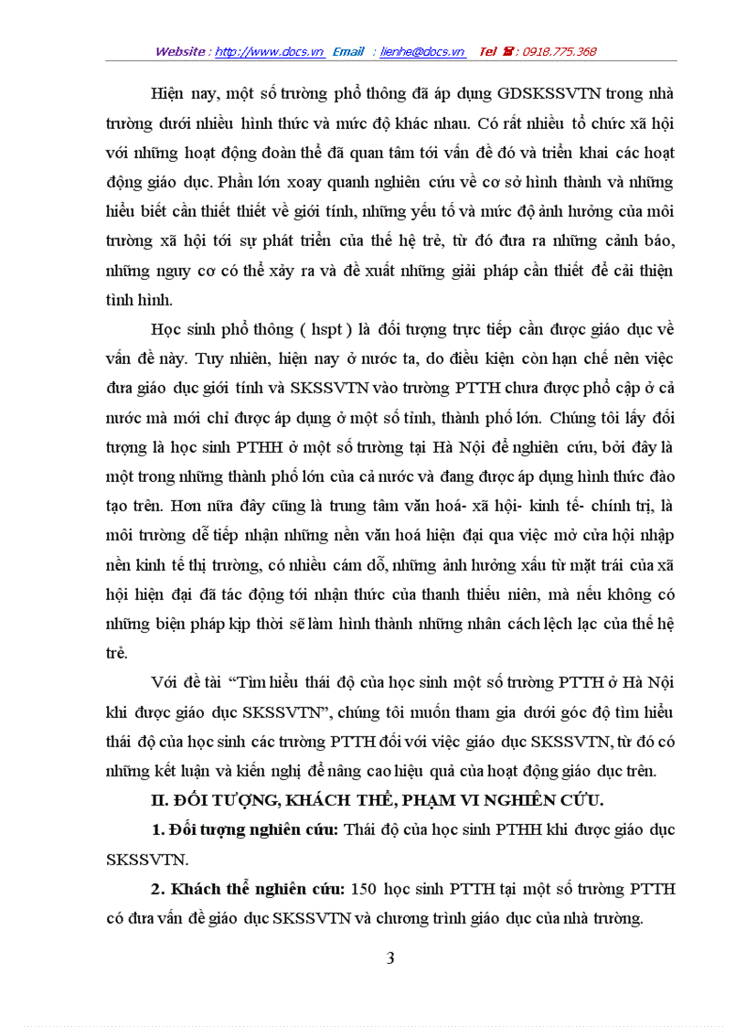 image for page Tìm hiểu thái độ của học sinh một số trường PTTH ở Hà Nội khi được giáo dục SKSSVTN