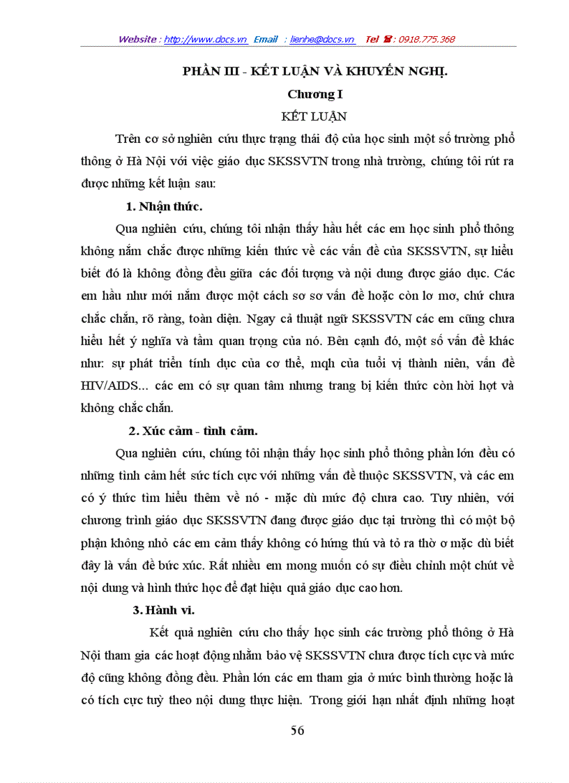 image for page Tìm hiểu thái độ của học sinh một số trường PTTH ở Hà Nội khi được giáo dục SKSSVTN