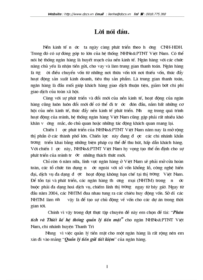 image for page Phân tích và Thiết kế hệ thống quản lý tiền mặt cho ngân NHNo PTNT Việt Nam chi nhánh huyện Thanh Trì