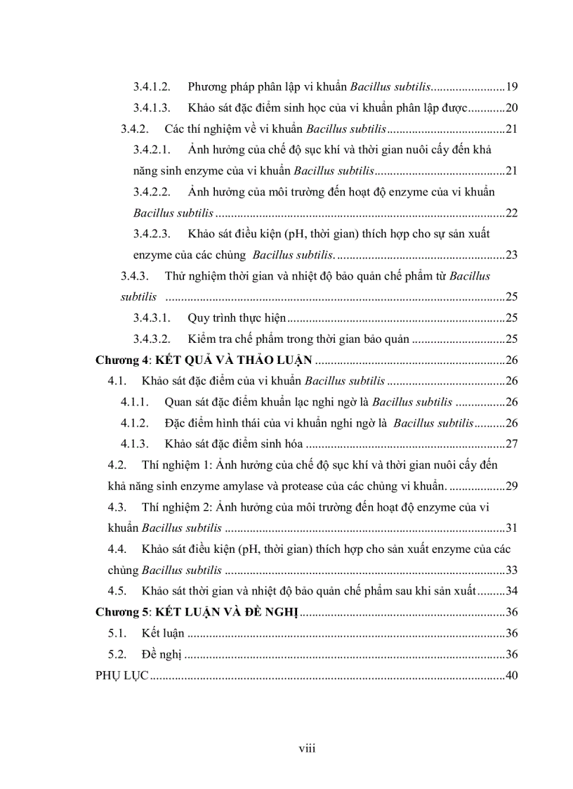 image for page Phân lập khảo sát đặc điểm sinh học và tìm hiểu khả năng sinh enzyme của vi khuẩn Bacillus subtilis để sản xuất thử nghiệm chế phẩm sinh học