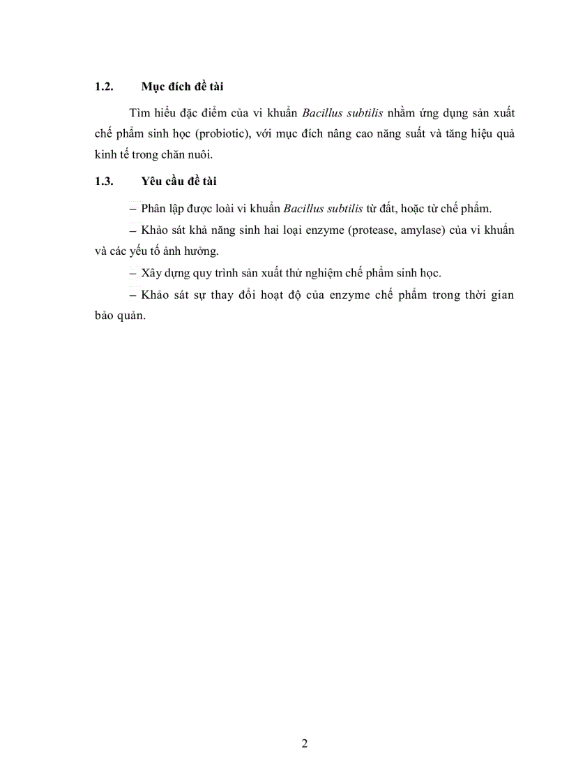 image for page Phân lập khảo sát đặc điểm sinh học và tìm hiểu khả năng sinh enzyme của vi khuẩn Bacillus subtilis để sản xuất thử nghiệm chế phẩm sinh học