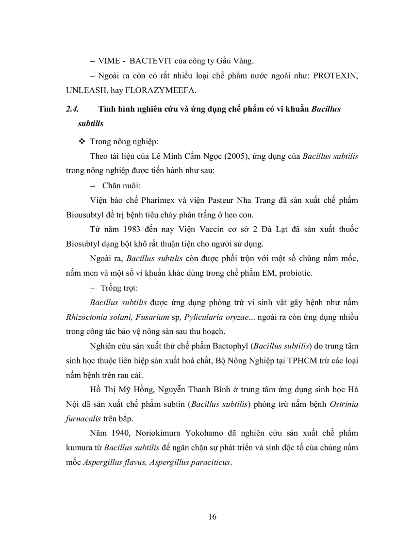 image for page Phân lập khảo sát đặc điểm sinh học và tìm hiểu khả năng sinh enzyme của vi khuẩn Bacillus subtilis để sản xuất thử nghiệm chế phẩm sinh học