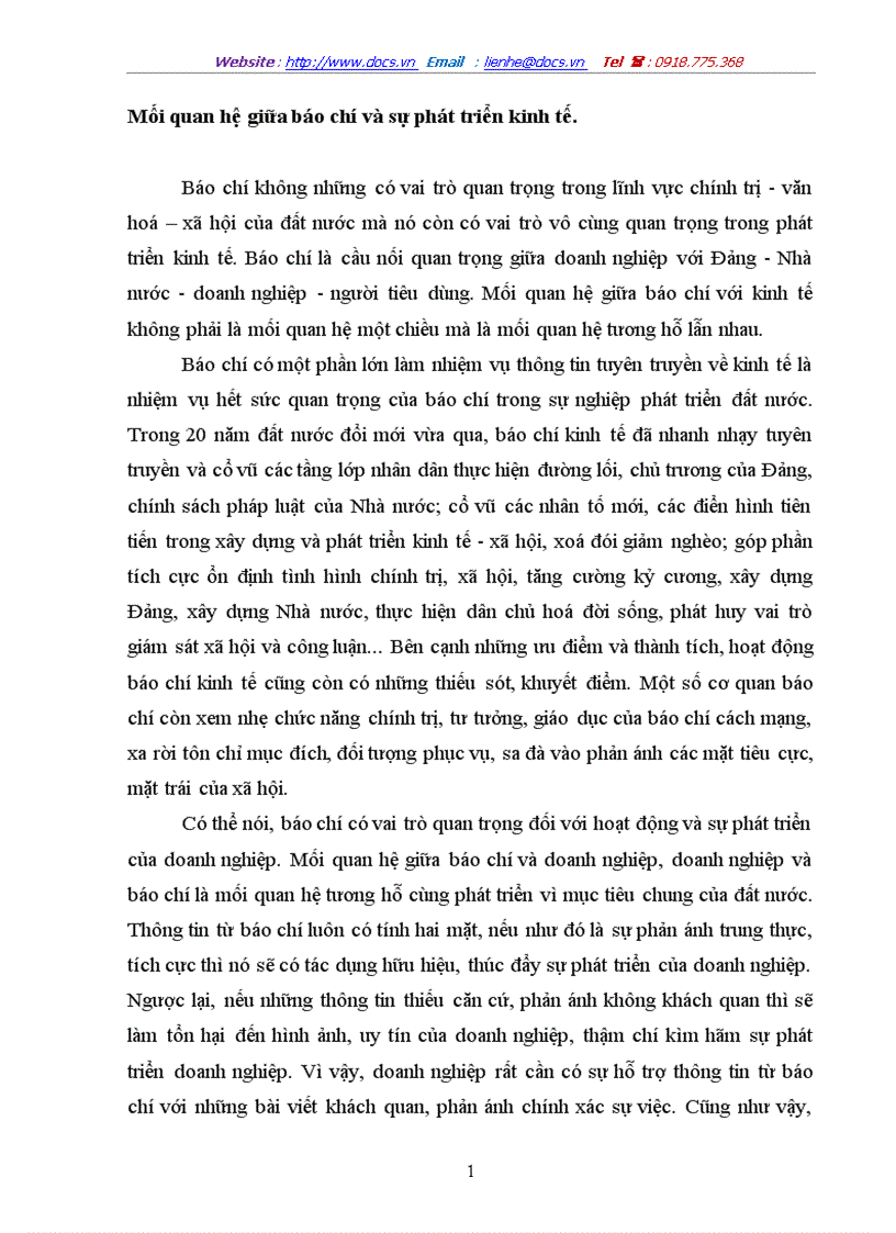 Mối quan hệ giữa báo chí và sự phát triển kinh tế