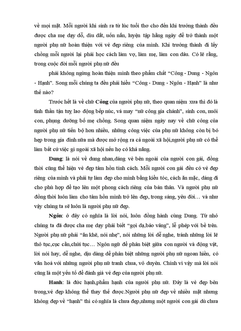 image for page Quan niệm về tứ đức Công Dung Ngôn Hạnh của người phụ nữ Việt Nam xưa và nay