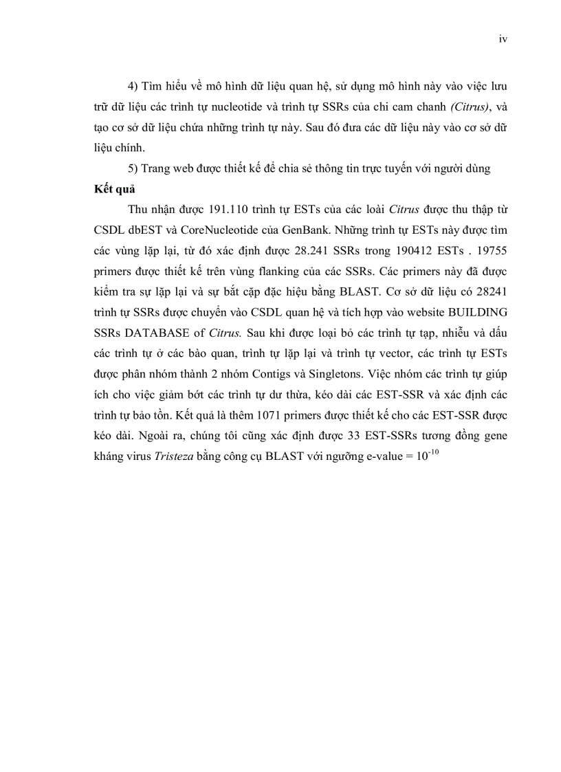 image for page KHAI THÁC DỮ LIỆU ESTs EXPRESSED SEQUENCE TAGs Ở CHI CAM CHANH CITRUS CHO VIỆC PHÁT TRIỂN MARKER PHÂN TỬ SSR SIMPLE SEQUENCE REPEATS