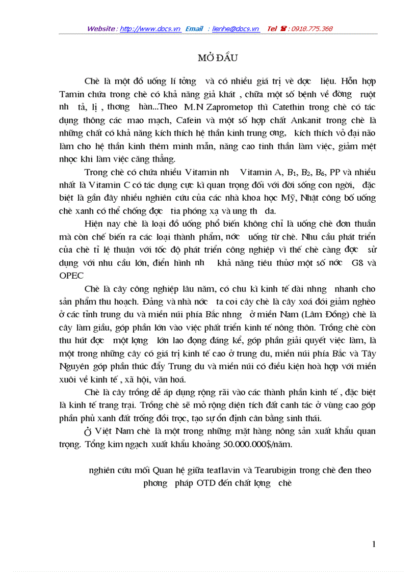 image for page Nghiên cứu mối Quan hệ giữa teaflavin và Tearubigin trong chè đen theo phương pháp OTD đến chất lượng chè