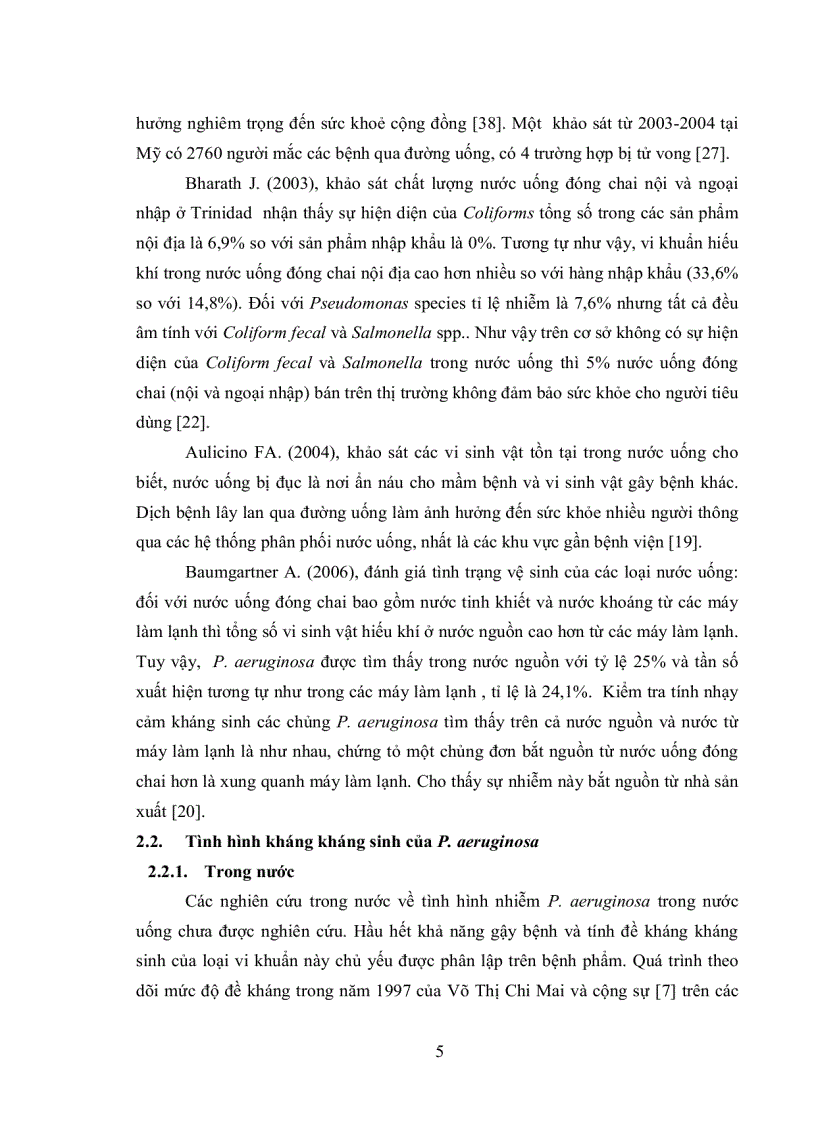 image for page Khảo sát tình hình nhiễm khuẩn và tính đề kháng kháng sinh của vi khuẩn Pseudomonas aeruginosa trong nƣớc uống