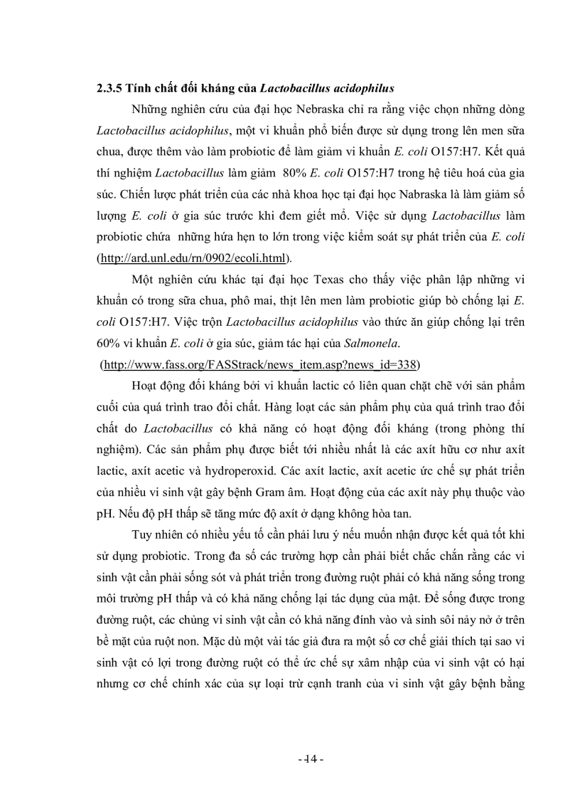 image for page Khảo sát khả năng sinh axít lactic và tính kháng của lactobacillus acidophilus đối với vi khuẩn e Coli dùng để sản xuất probiotic