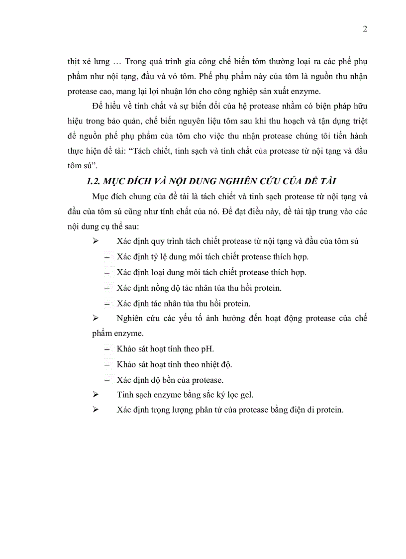 image for page Tách chiết tinh sạch và tính chất của protease từ nội tạng và đầu tôm sú