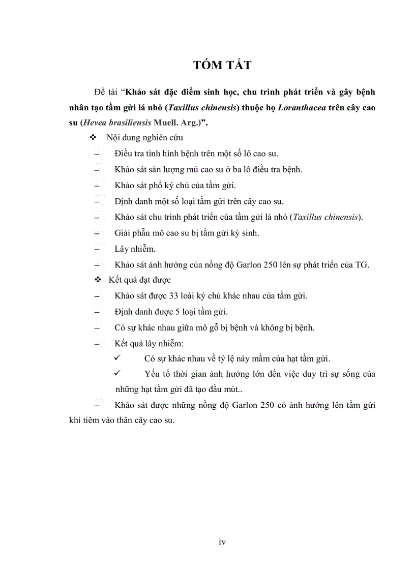 image for page Khảo sát đặc điểm sinh học chu trình phát triển và gây bệnh nhân tạo tầm gửi lá nhỏ Taxillus chinensis thuộc họ Loranthacea trên cây cao su Hevea