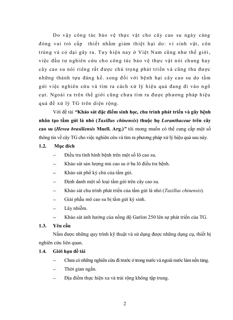 image for page Khảo sát đặc điểm sinh học chu trình phát triển và gây bệnh nhân tạo tầm gửi lá nhỏ Taxillus chinensis thuộc họ Loranthacea trên cây cao su Hevea