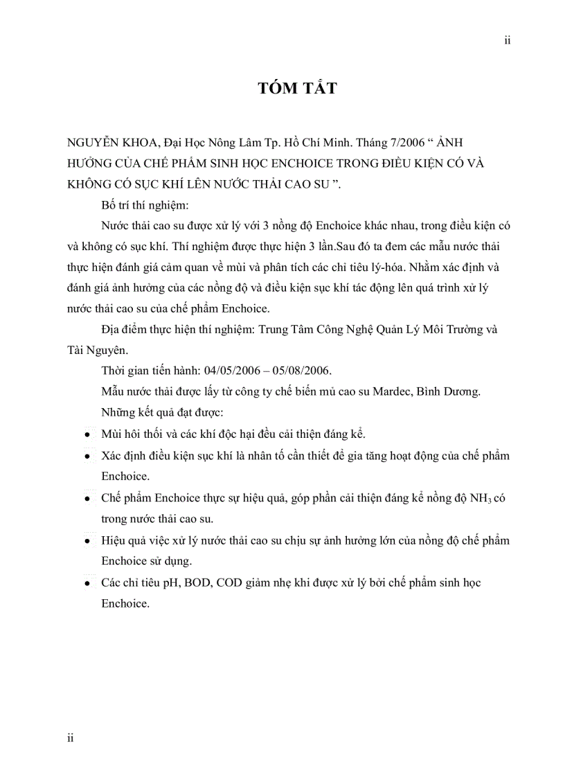 image for page Ảnh hƣởng của chế phẩm enchoice trong điều kiện có và không có sục khí lên nƣớc thải cao su